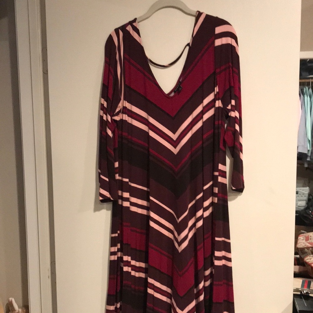 Torrid BURGUNDY STRIPE JERSEY MINI TRAPEZE DRESS 1x